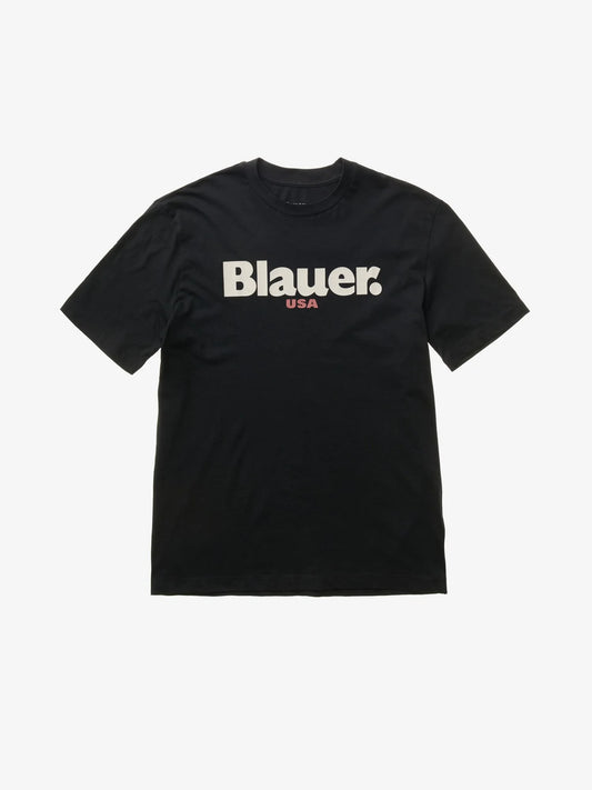 T-shirt Uomo Blauer Ernst 26SBLUH02299 con logo frontale – Nero