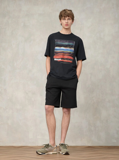 Men's Blauer Summer 26SBLUP05244 Bermuda shorts with drawstring and logo – Black