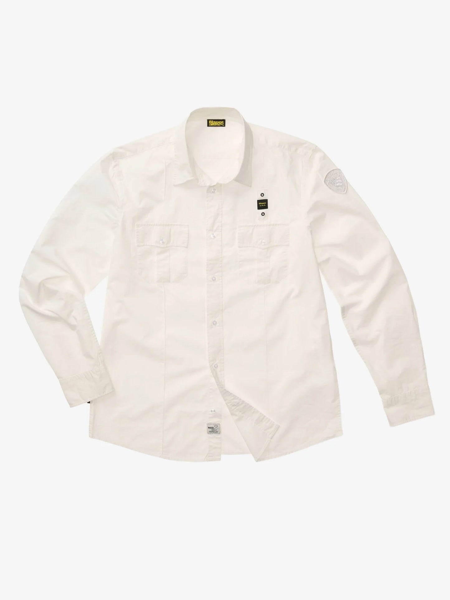 Blauer Waldo Men's Shirt 26SBLUS01270 Military Style with Pockets – White