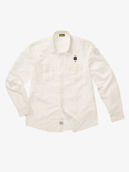 Blauer Waldo Men's Shirt 26SBLUS01270 Military Style with Pockets – White