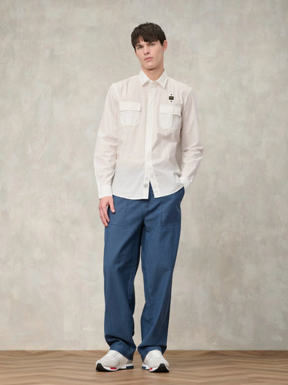 Blauer Waldo Men's Shirt 26SBLUS01270 Military Style with Pockets – White