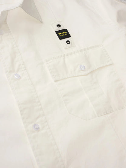 Blauer Waldo Men's Shirt 26SBLUS01270 Military Style with Pockets – White