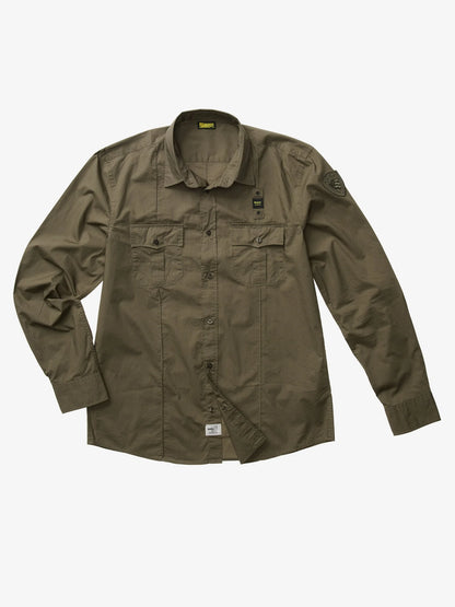 Men's Blauer Waldo 26SBLUS01270 Military Style Shirt with Pockets – Green