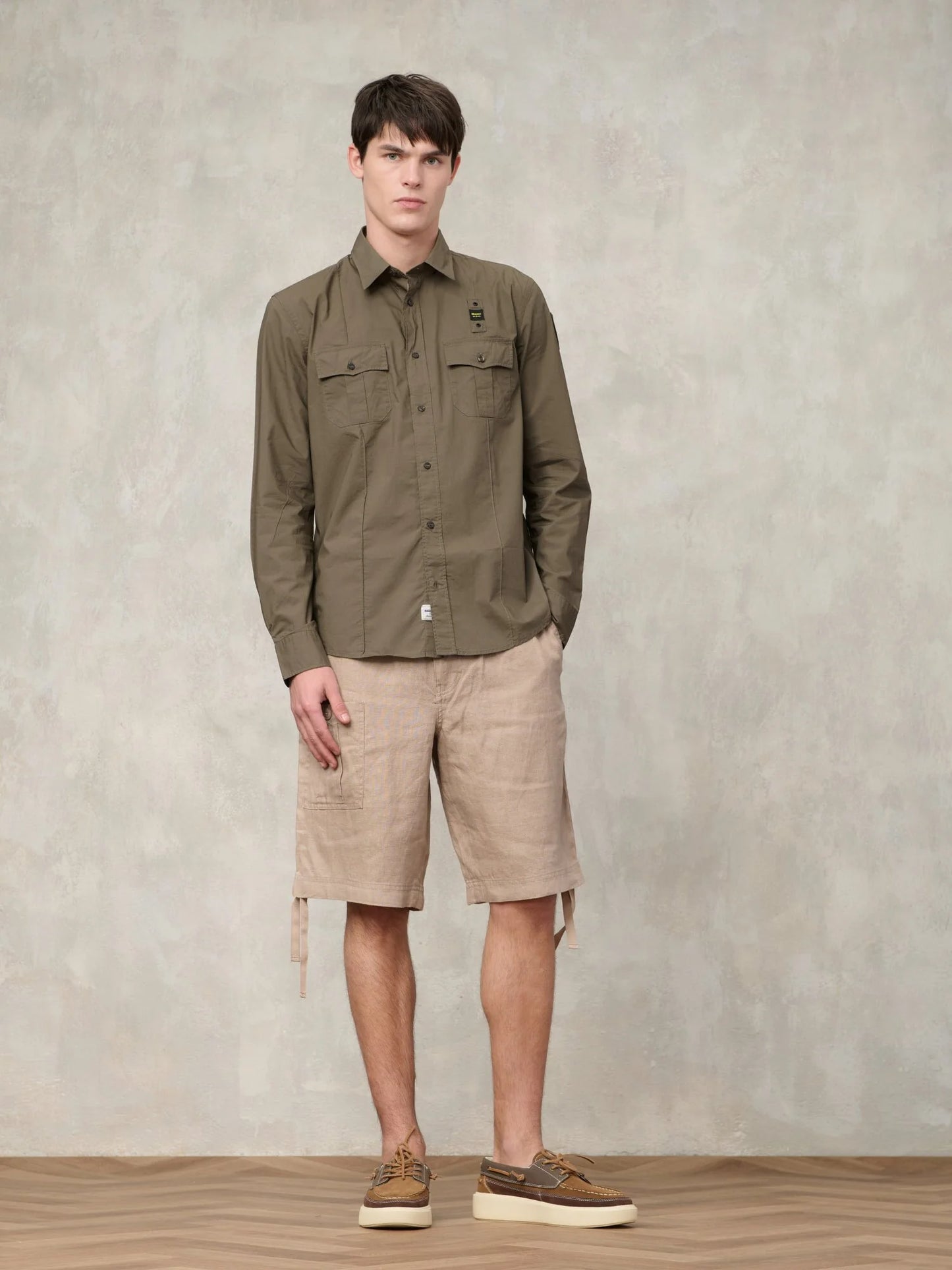 Men's Blauer Waldo 26SBLUS01270 Military Style Shirt with Pockets – Green