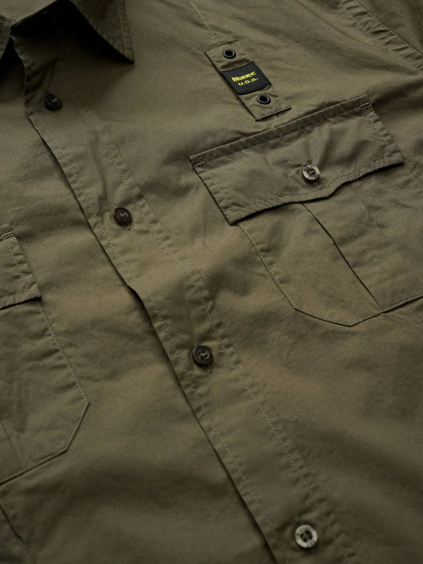 Men's Blauer Waldo 26SBLUS01270 Military Style Shirt with Pockets – Green