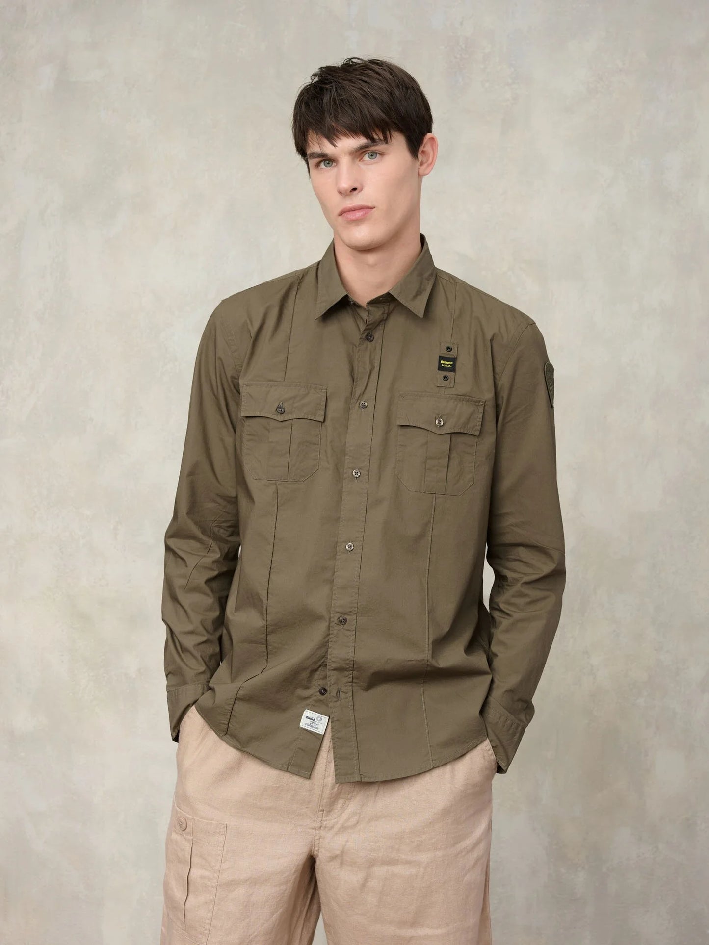 Men's Blauer Waldo 26SBLUS01270 Military Style Shirt with Pockets – Green