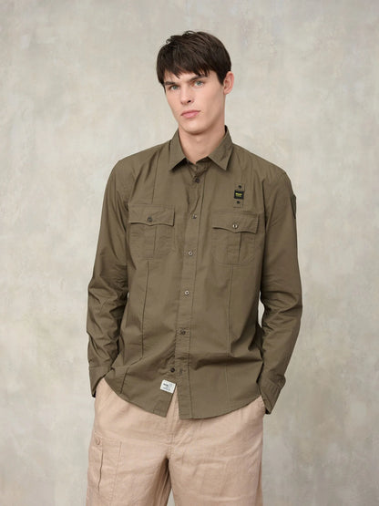 Men's Blauer Waldo 26SBLUS01270 Military Style Shirt with Pockets – Green