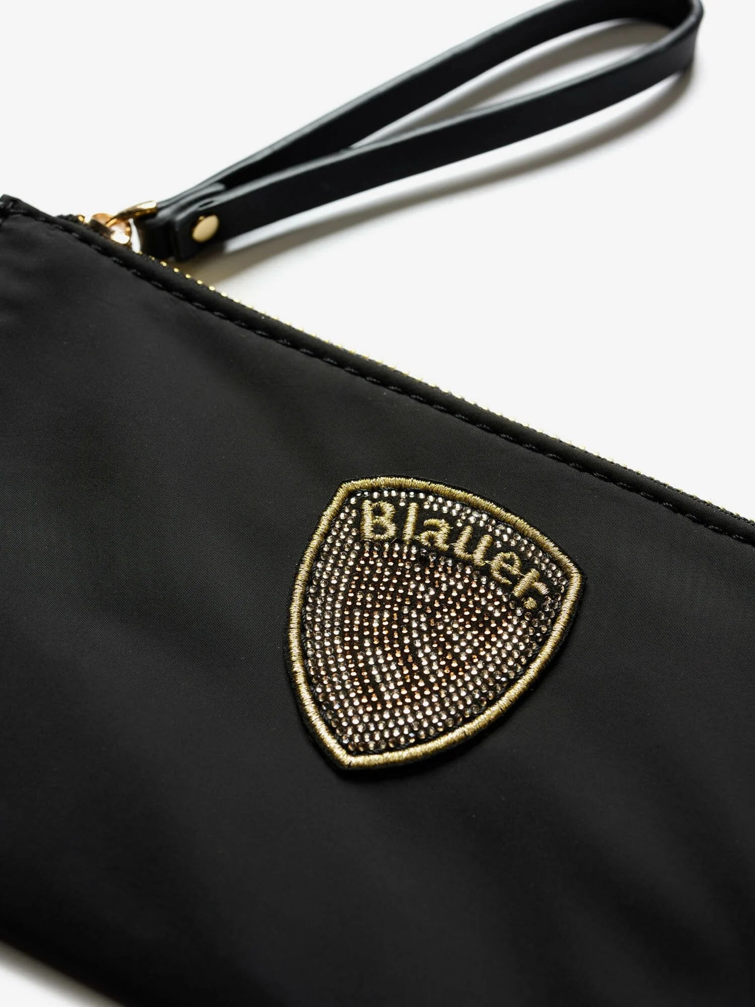 blauer pochette con scudo glitter
