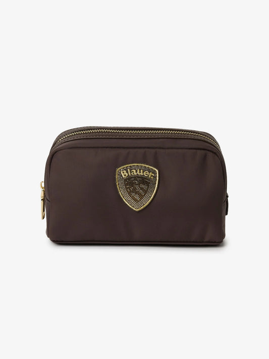 Pochette Donna Blauer S6PICK01 beauty case nylon con logo glitter – Marrone