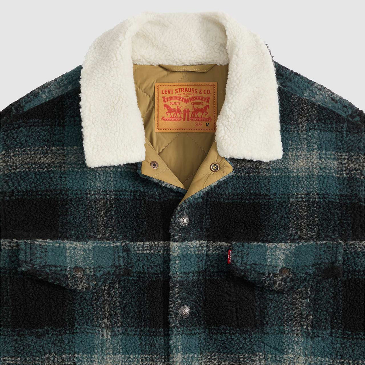 Levi’s Giubbino uomo trucker Type III in sherpa a quadri, colore grigio ghiaccio Merle 008DM0001 - immagine 6
