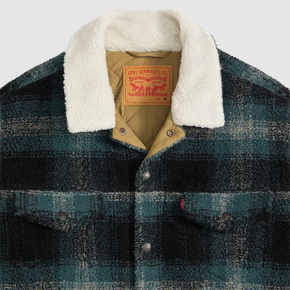 Levi’s Giubbino uomo trucker Type III in sherpa a quadri, colore grigio ghiaccio Merle 008DM0001 - immagine 6