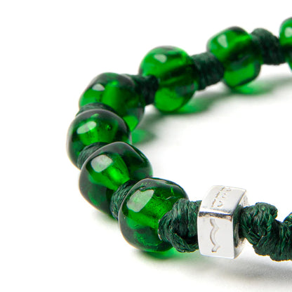 Braccialetto Aua Verde Bosco Vetro Temperato Argento 925