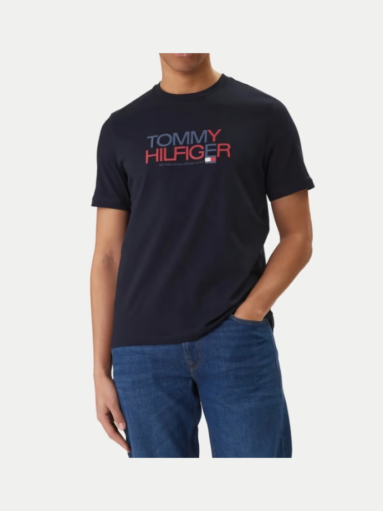 tommy hilfiger t shirt uomo blu cotone logo frontale