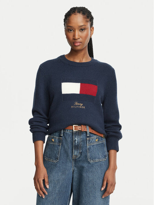Tommy Hilfiger maglia donna Pullover con cashmere e bandierina ricamata WW0WW51450C1G - immagine 1