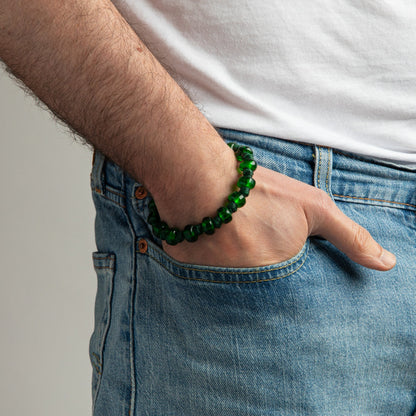 Braccialetto Aua Verde Bosco Vetro Temperato Argento 925