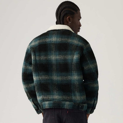 Levi’s Giubbino uomo trucker Type III in sherpa a quadri, colore grigio ghiaccio Merle 008DM0001 - immagine 3