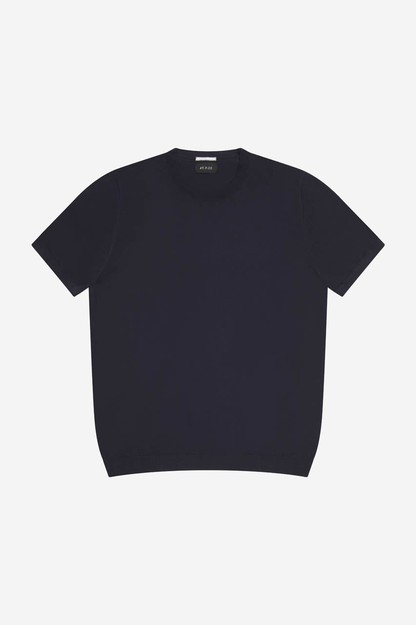 Maglia uomo AT.P.CO girocollo in cotone crêpe blu navy vista frontale