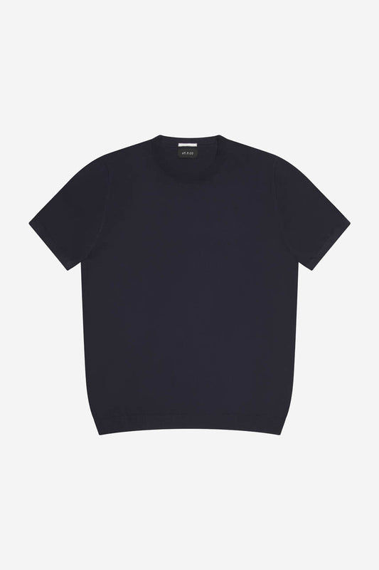 Maglia uomo AT.P.CO girocollo in cotone crêpe blu navy vista frontale