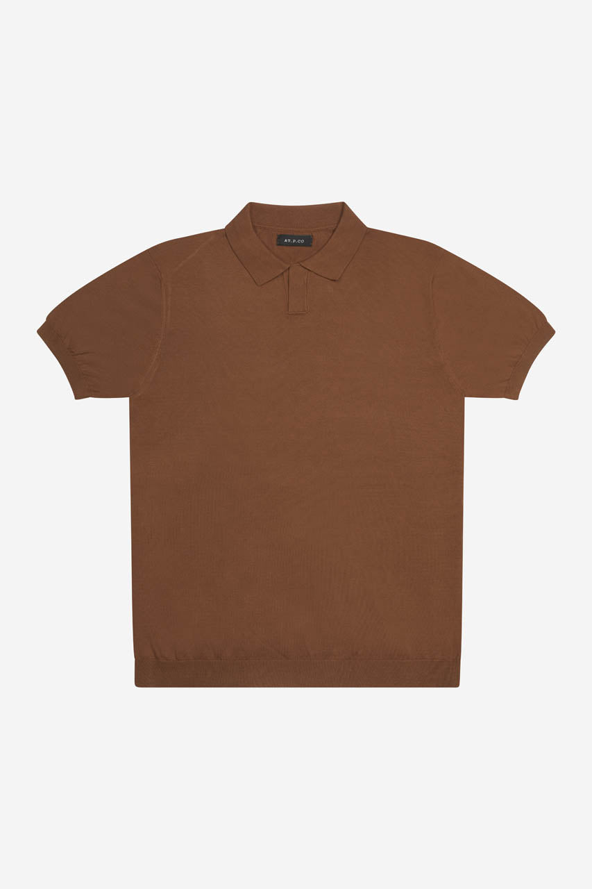polo uomo AT.P.CO in maglia cotone crêpe manica corta colore marrone vista frontale

