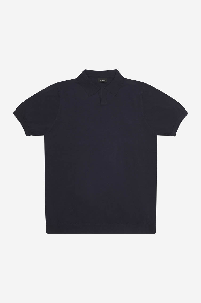 polo uomo AT.P.CO nera in maglia cotone crêpe manica corta vista frontale