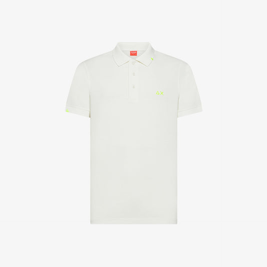 Polo uomo Sun68 bianco panna in piquet di cotone con logo fluo
