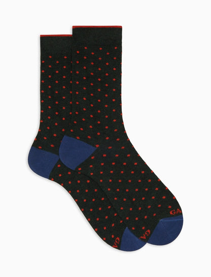 Gallo calze uomo corte corte cotone verde fantasia pois AP103014 32654