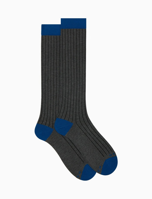 Gallo calze uomo lunghe cotone blu tinta unita con contrasti AP511053 12279
