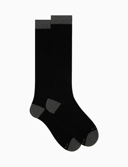 Gallo calze uomo lunghe cotone nero tinta unita con contrasti AP511053 12435