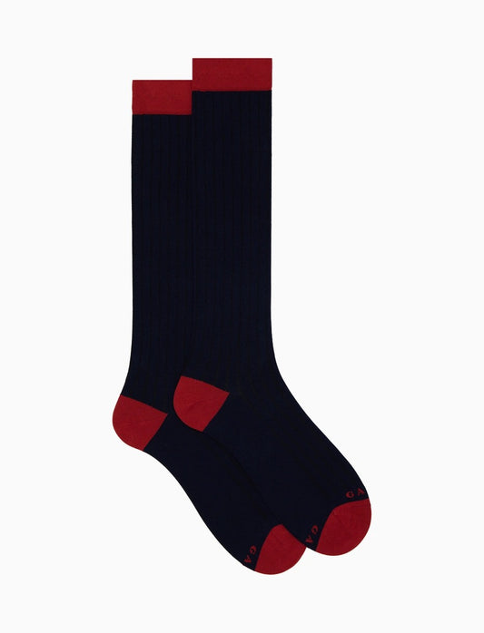 Gallo calze uomo lunghe cotone blu tinta unita con contrasti AP511053 12726