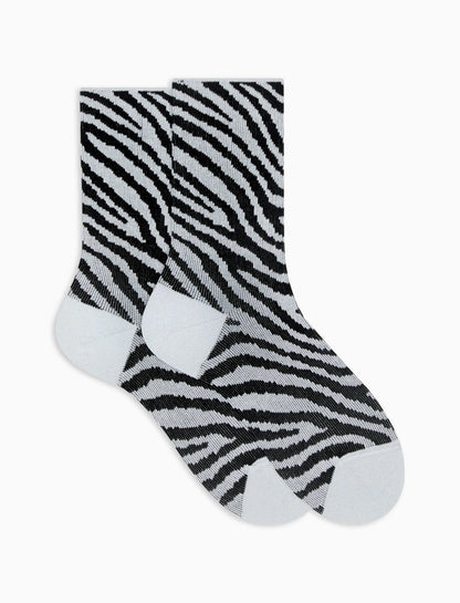 Gallo Calze donna corte cotone fantasia zebrato lurex bianco