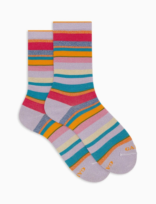 Gallo Women's short socks cotton multicolor lurex stripes purple
