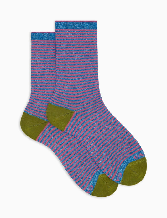 Gallo Women's Socks Cotton and Lurex Windsor Stripes Lurex Blue