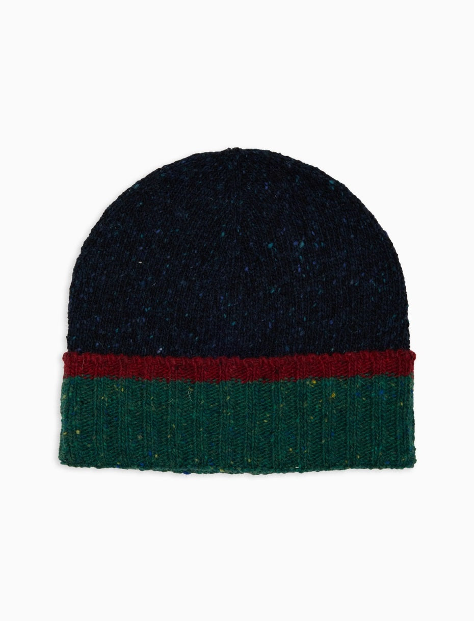 Gallo cappello uomo
Berretto uomo lana blu a coste tinta unita e risvolto in contrasto