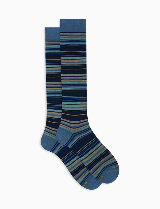 Gallo Calze uomo  lunghe cotone righe sottilissime 7 colore blu