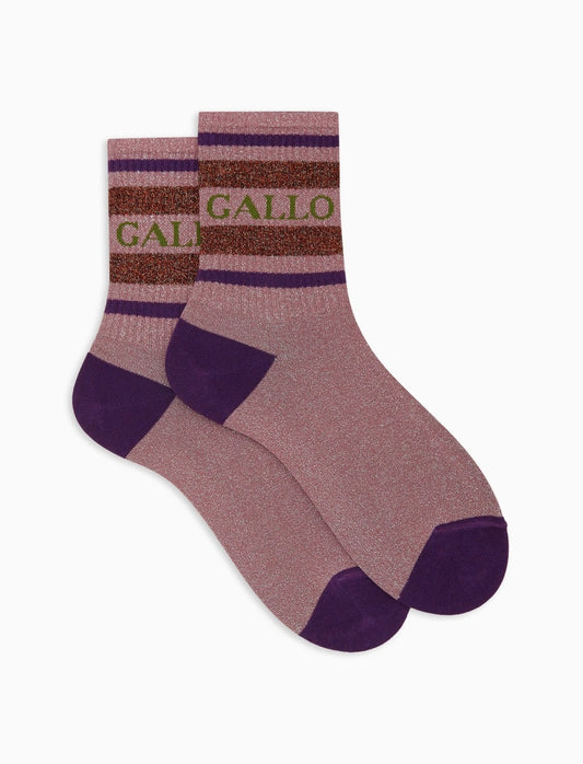 Gallo women's socks short lurex stripes in two colors with writing