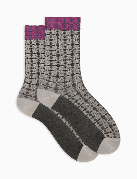Gallo women's short viscose socks grey leaf pattern