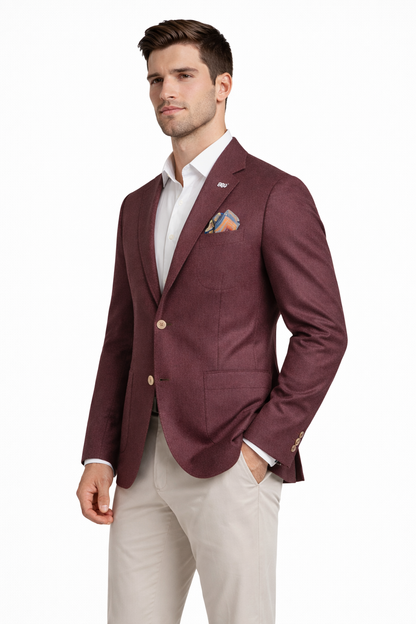 Giacca Bob Uomo Monopetto Tessuto Stampato Bordeaux