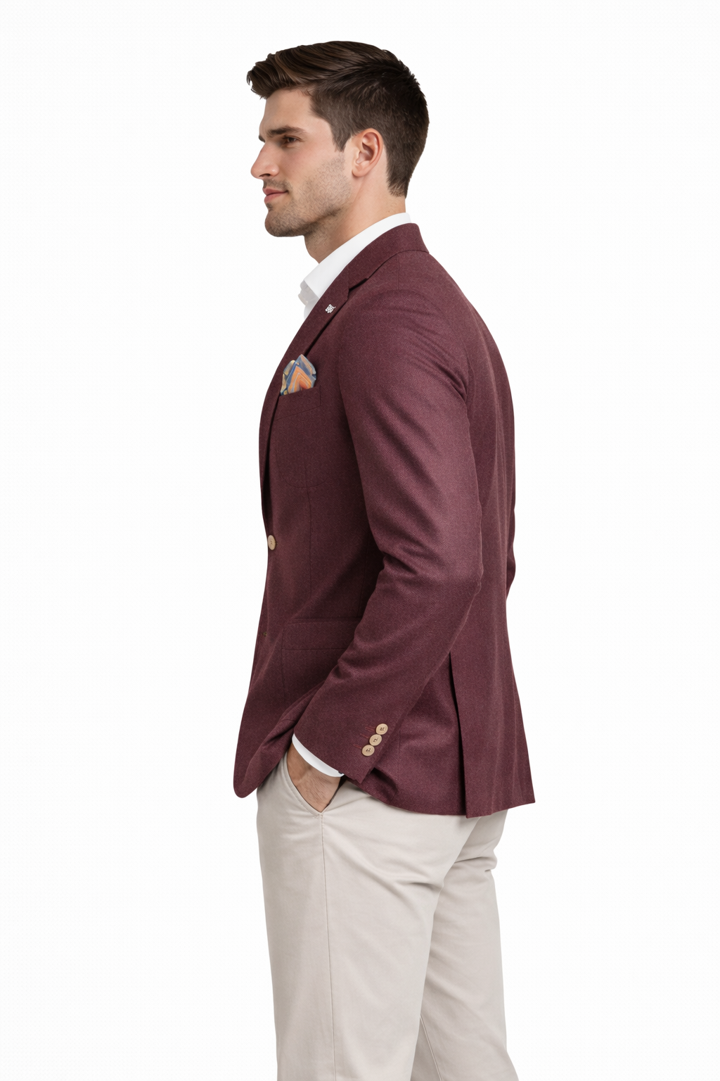 Giacca Bob Uomo Monopetto Tessuto Stampato Bordeaux