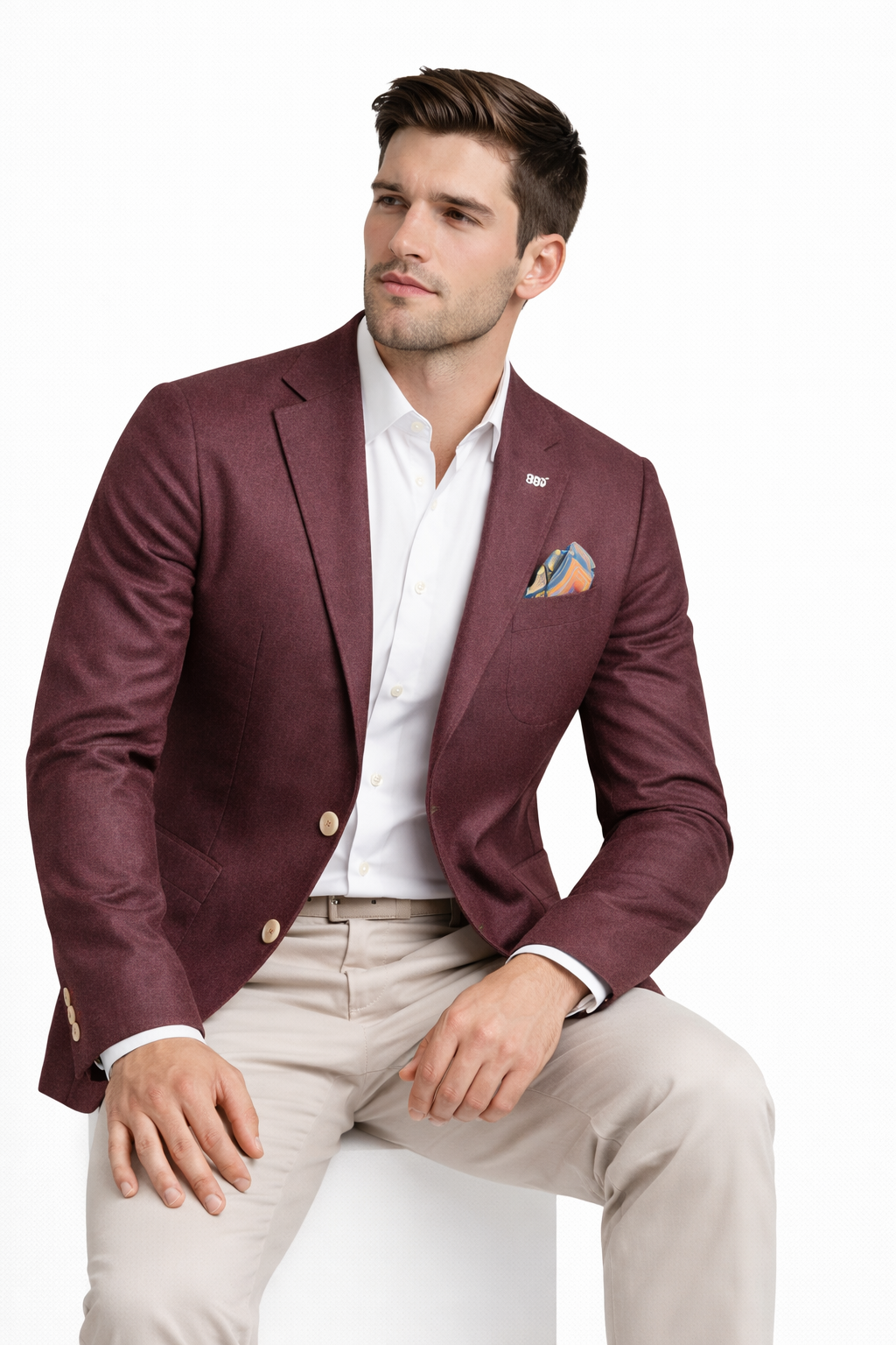 Giacca Bob Uomo Monopetto Tessuto Stampato Bordeaux