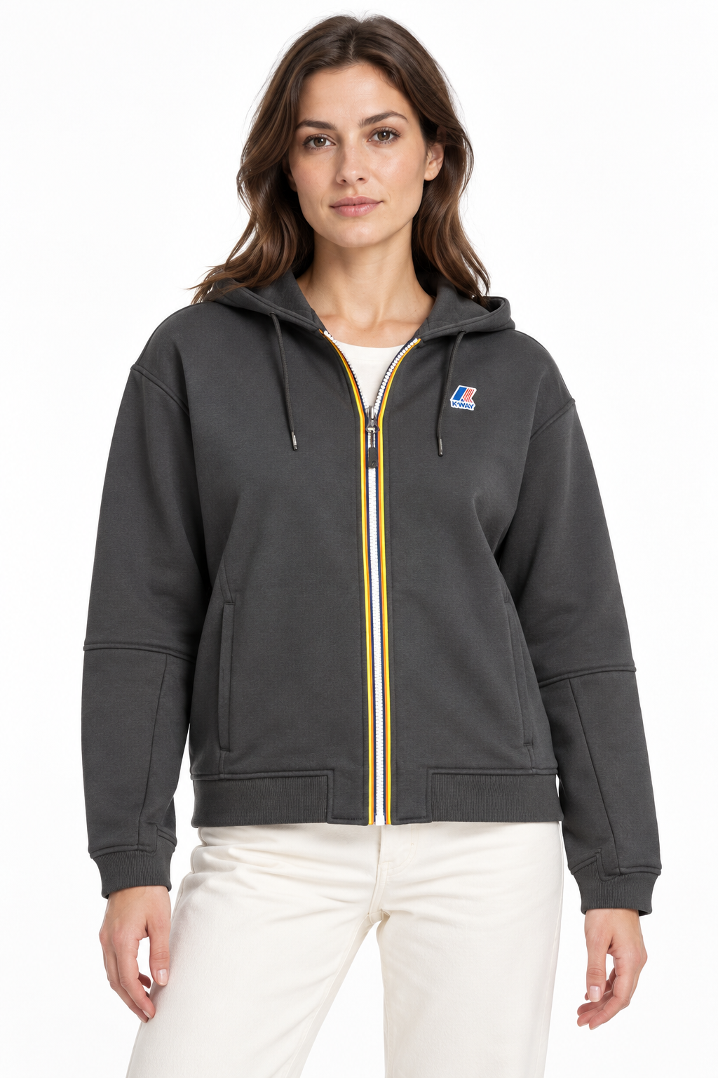 K-way felpa donna con cappuccio e zip Lara Brushed pc - Black pure K8148KW-USY - immagine 1