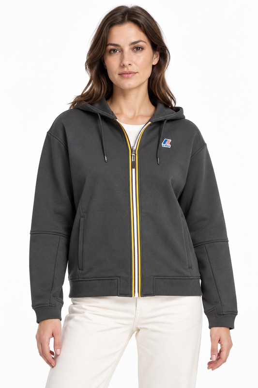 K-way felpa donna con cappuccio e zip Lara Brushed pc - Black pure K8148KW-USY - immagine 1