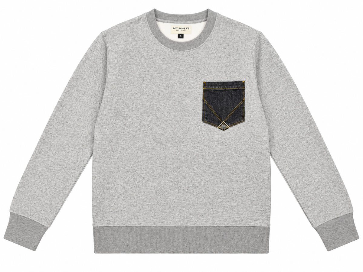 Roy Roger's felpa uomo Crew pocket denim MAN Sweater melange Washed RRU90397CU870124 C0094 - immagine 1
