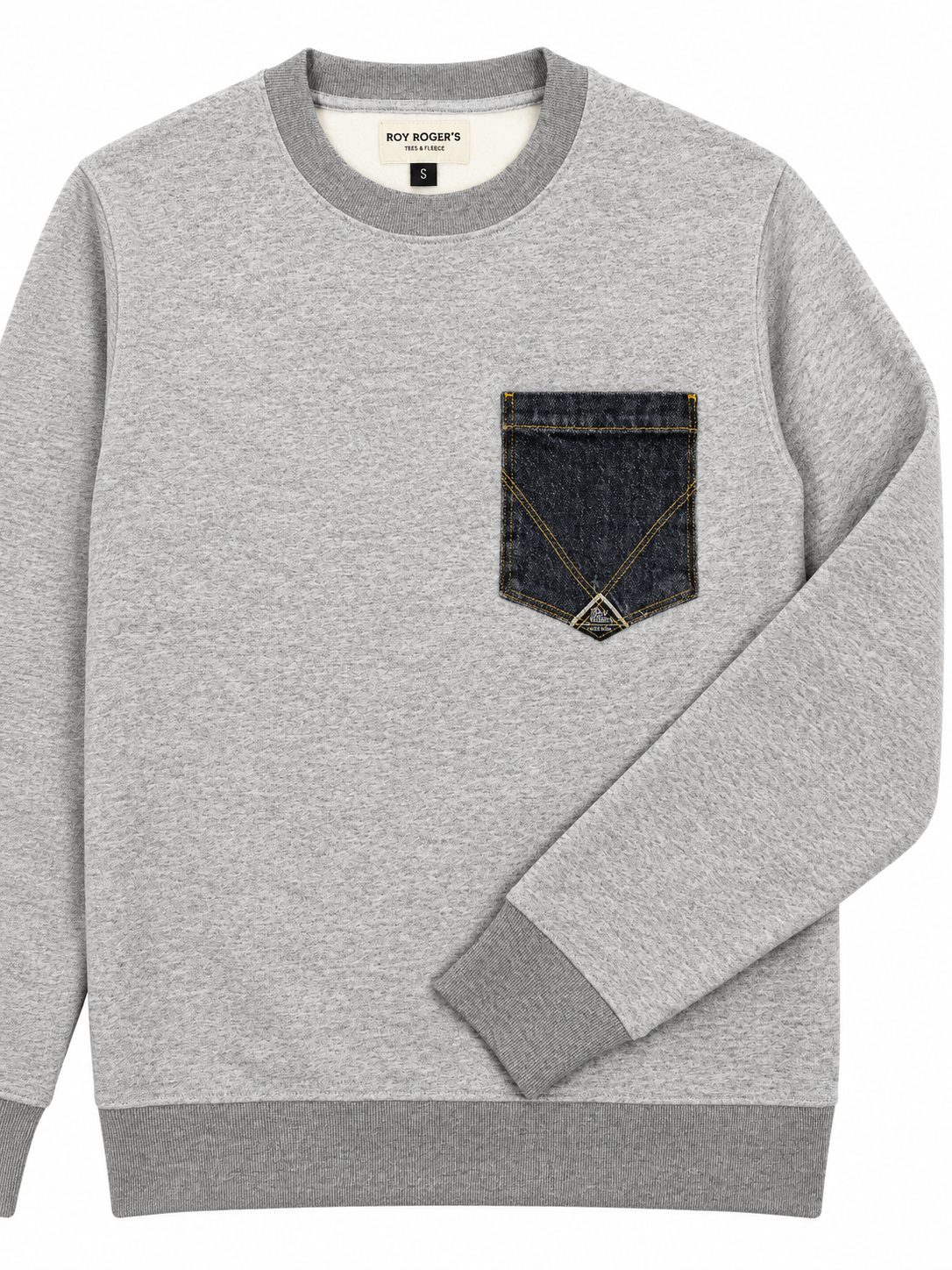 Roy Roger's felpa uomo Crew pocket denim MAN Sweater melange Washed RRU90397CU870124 C0094 - immagine 3