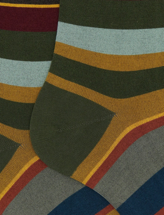 Gallo men's short cotton socks with light blue and multicolor stripes
 AP506361 32406