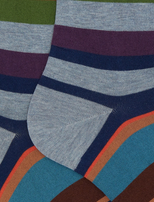 Gallo men's short cotton socks with light blue and multicolor stripes
 AP506361 32668