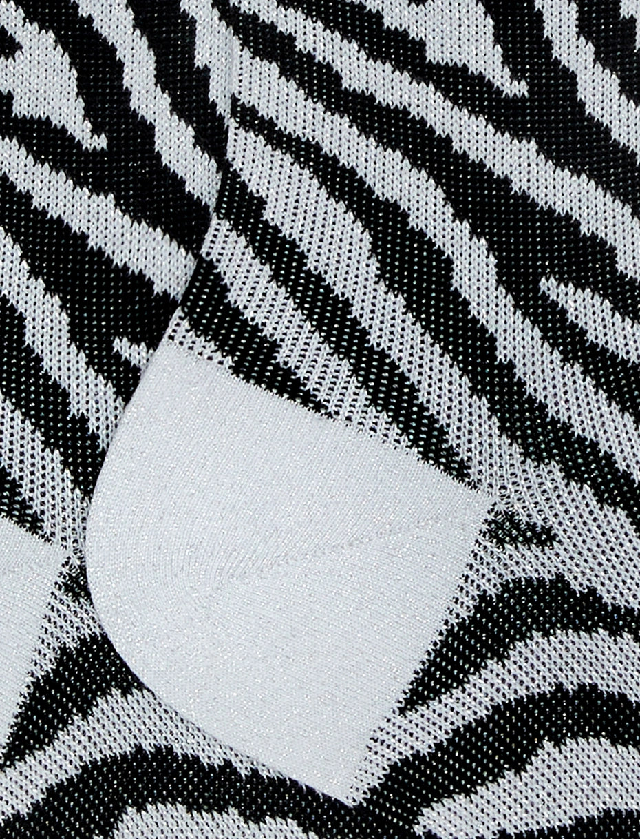 Gallo Calze donna corte cotone fantasia zebrato lurex bianco