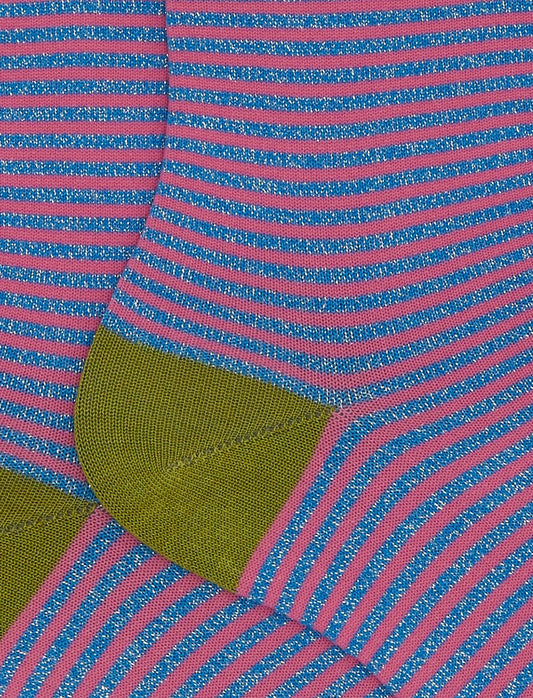 Gallo Damen-Socken aus Baumwolle und Lurex, Windsor-Streifen, Lurex-Blau