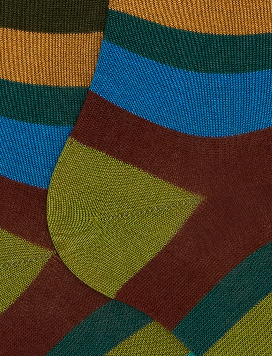 Gallo Calze uomo  lunghe cotone righe multicolor sette colori verde
