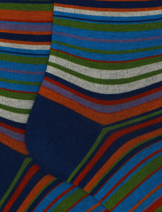 Gallo Calze uomo  lunghe cotone righe sottilissime 7 colore blu