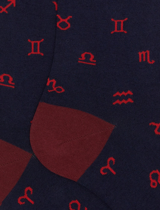 Rooster Men's Long Cotton Socks Blue with Zodiac Sign Pattern
 AP516243 12726